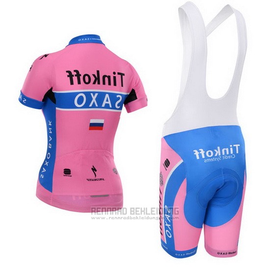 2015 Fahrradbekleidung Frau Saxo Bank  Fuchsie Trikot Kurzarm und Tragerhose